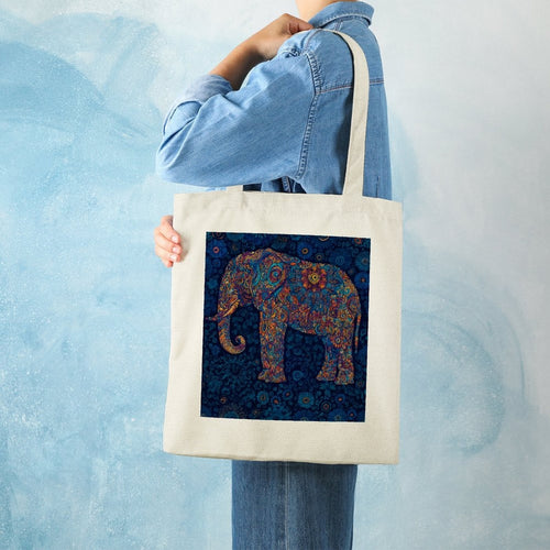 Artistic Mandala Elephant Canvas Tote Bag - Boho Spirit Series