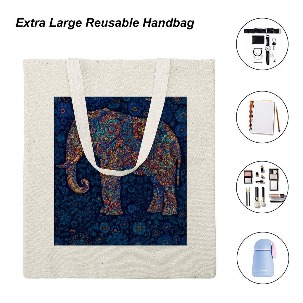 Artistic Mandala Elephant Canvas Tote Bag - Boho Spirit Series