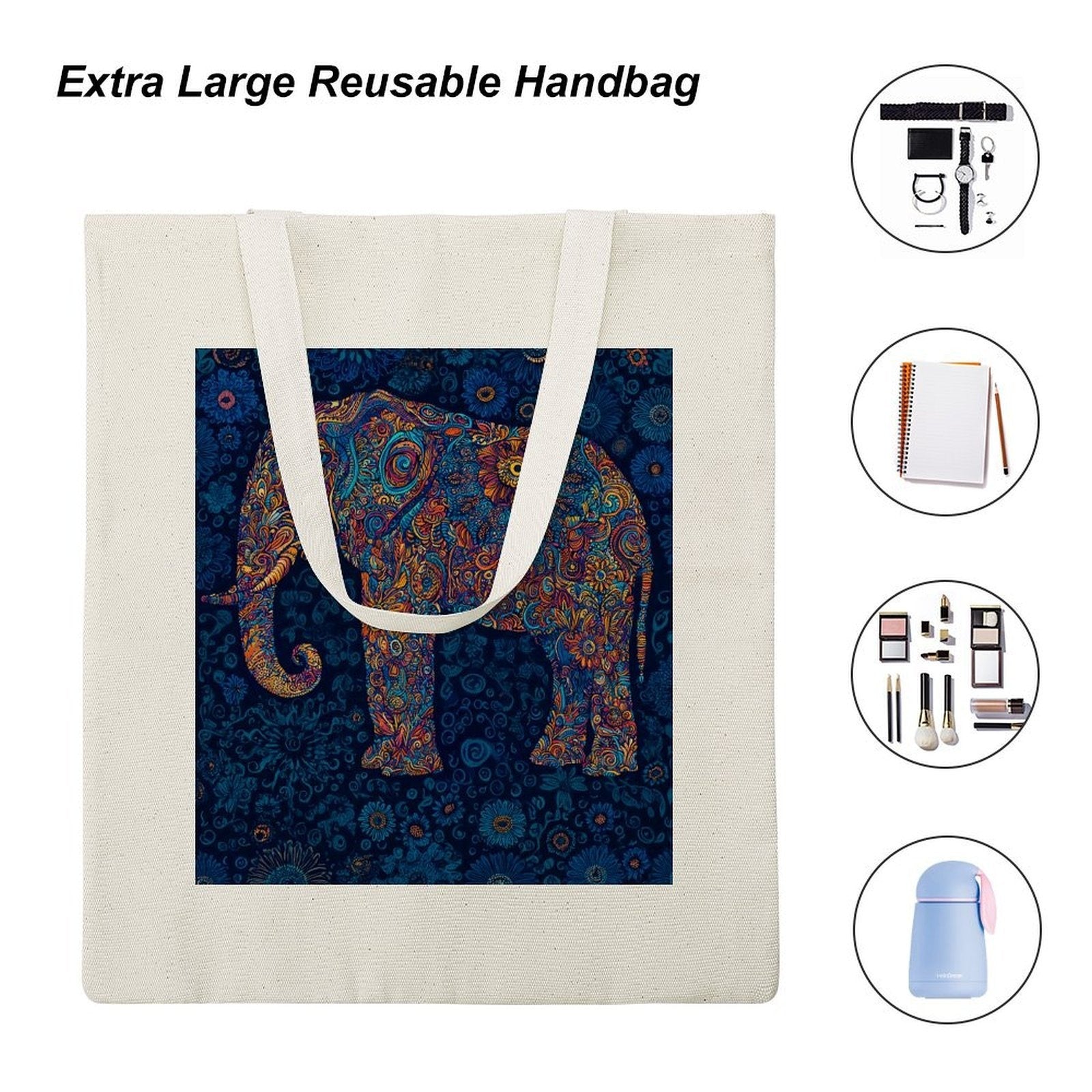 Artistic Mandala Elephant Canvas Tote Bag - Boho Spirit Series