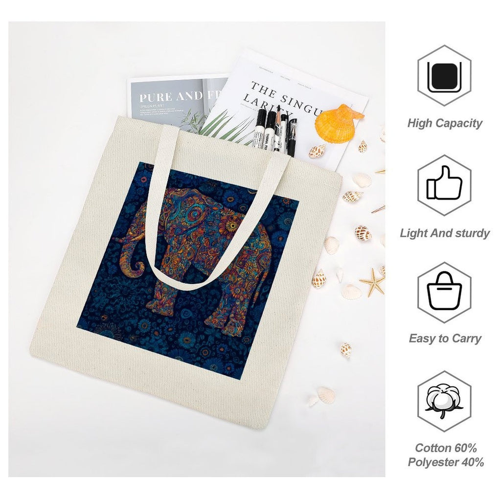 Artistic Mandala Elephant Canvas Tote Bag - Boho Spirit Series