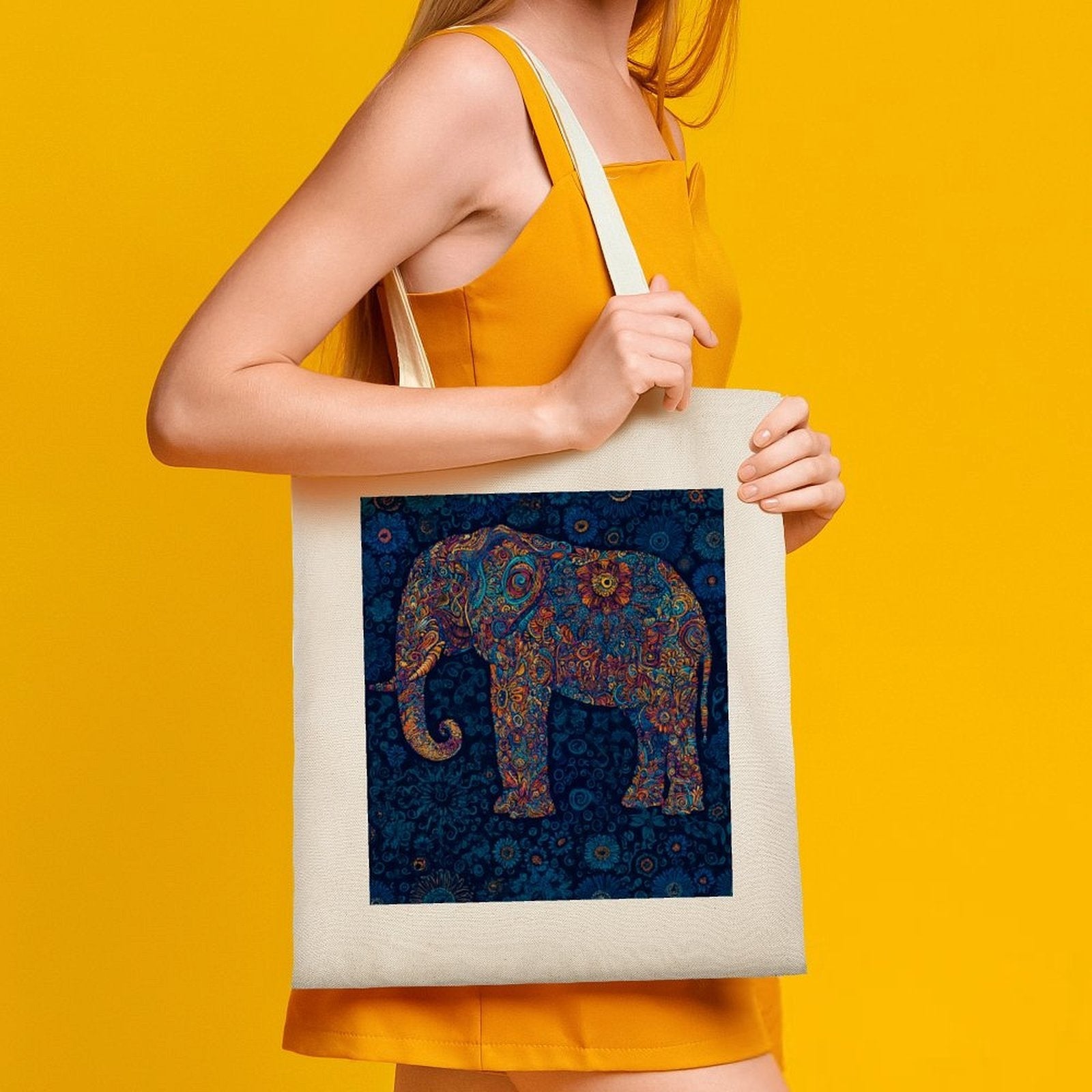 Artistic Mandala Elephant Canvas Tote Bag - Boho Spirit Series