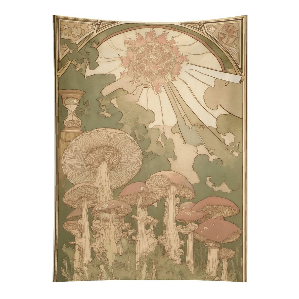 Enchanted Mushroom Sun Art Nouveau Portrait Wall Tapestry