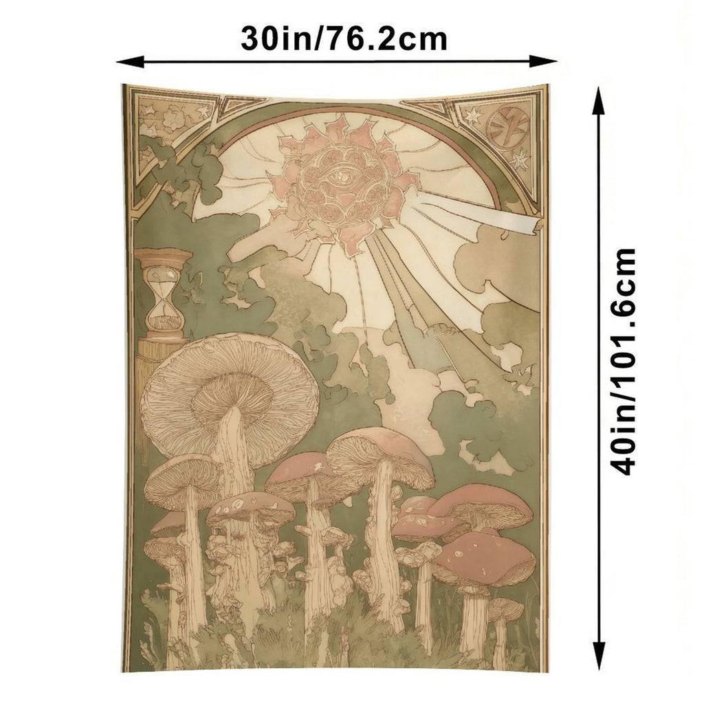 Enchanted Mushroom Sun Art Nouveau Portrait Wall Tapestry