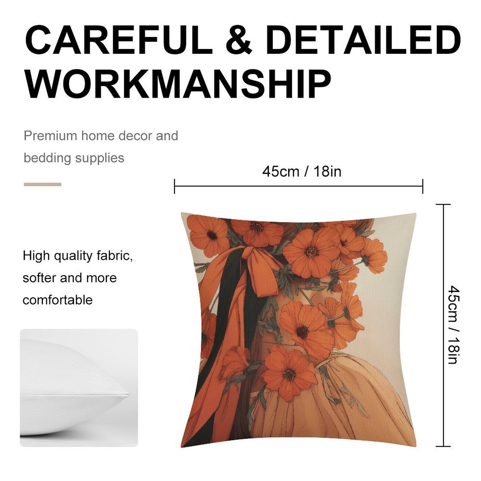 Art Nouveau Floral Muse Waterproof Faux-Linen Throw Pillow Cover