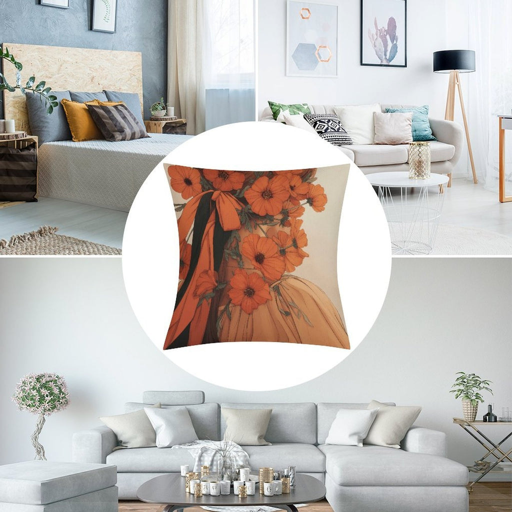 Art Nouveau Floral Muse Waterproof Faux-Linen Throw Pillow Cover