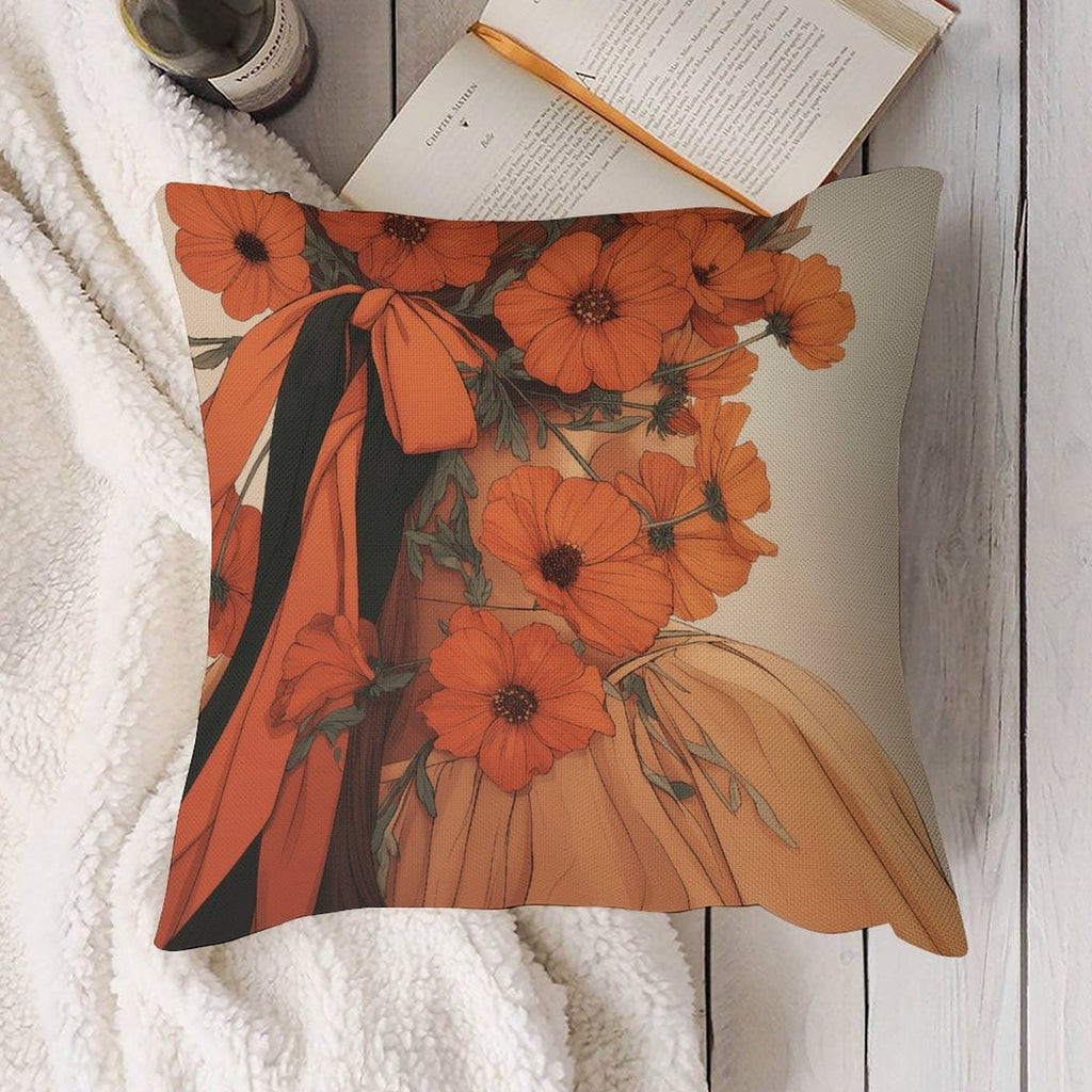 Art Nouveau Floral Muse Waterproof Faux-Linen Throw Pillow Cover
