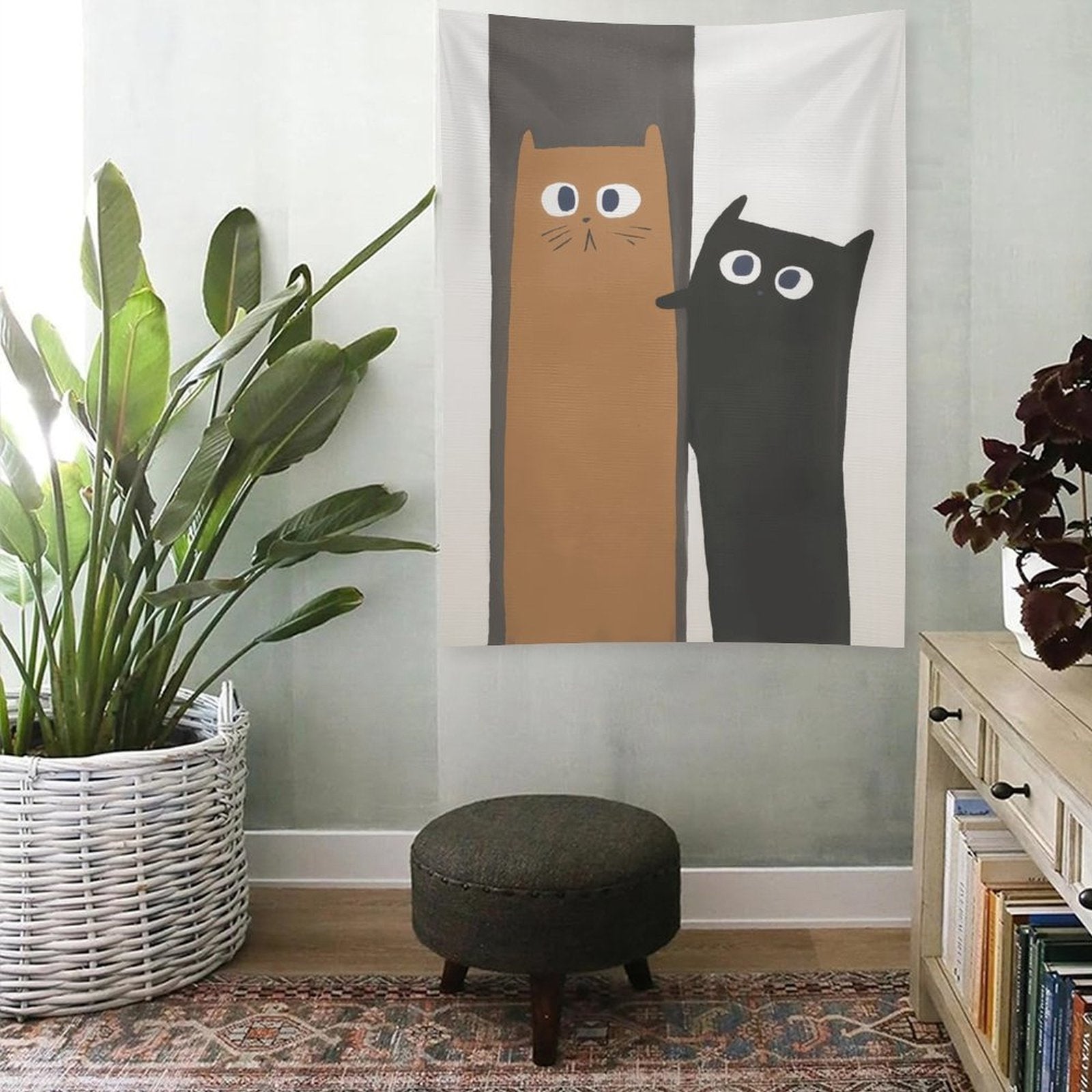 Whimsical Long Cats Portrait Wall Tapestry