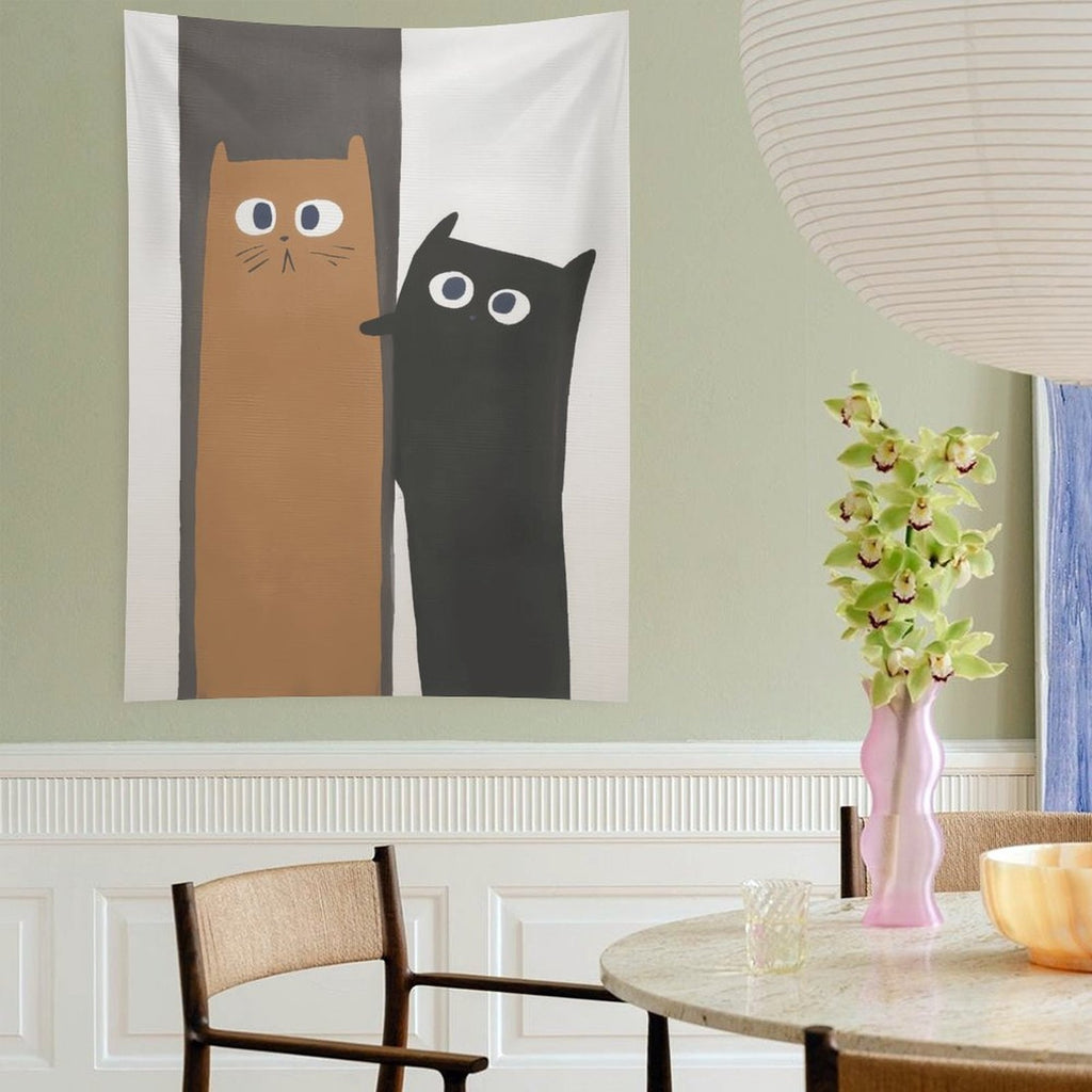 Whimsical Long Cats Portrait Wall Tapestry