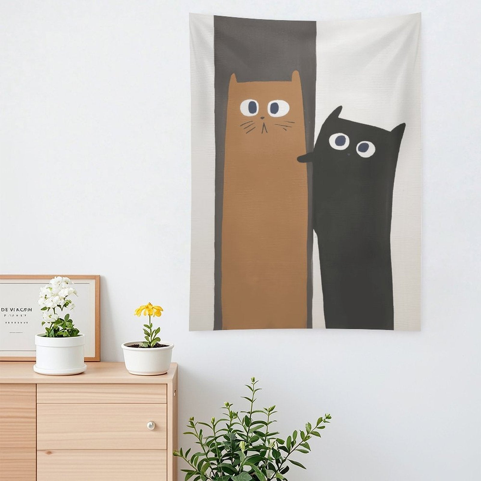 Whimsical Long Cats Portrait Wall Tapestry