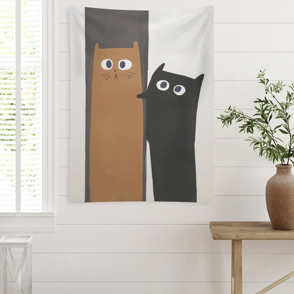 Whimsical Long Cats Portrait Wall Tapestry
