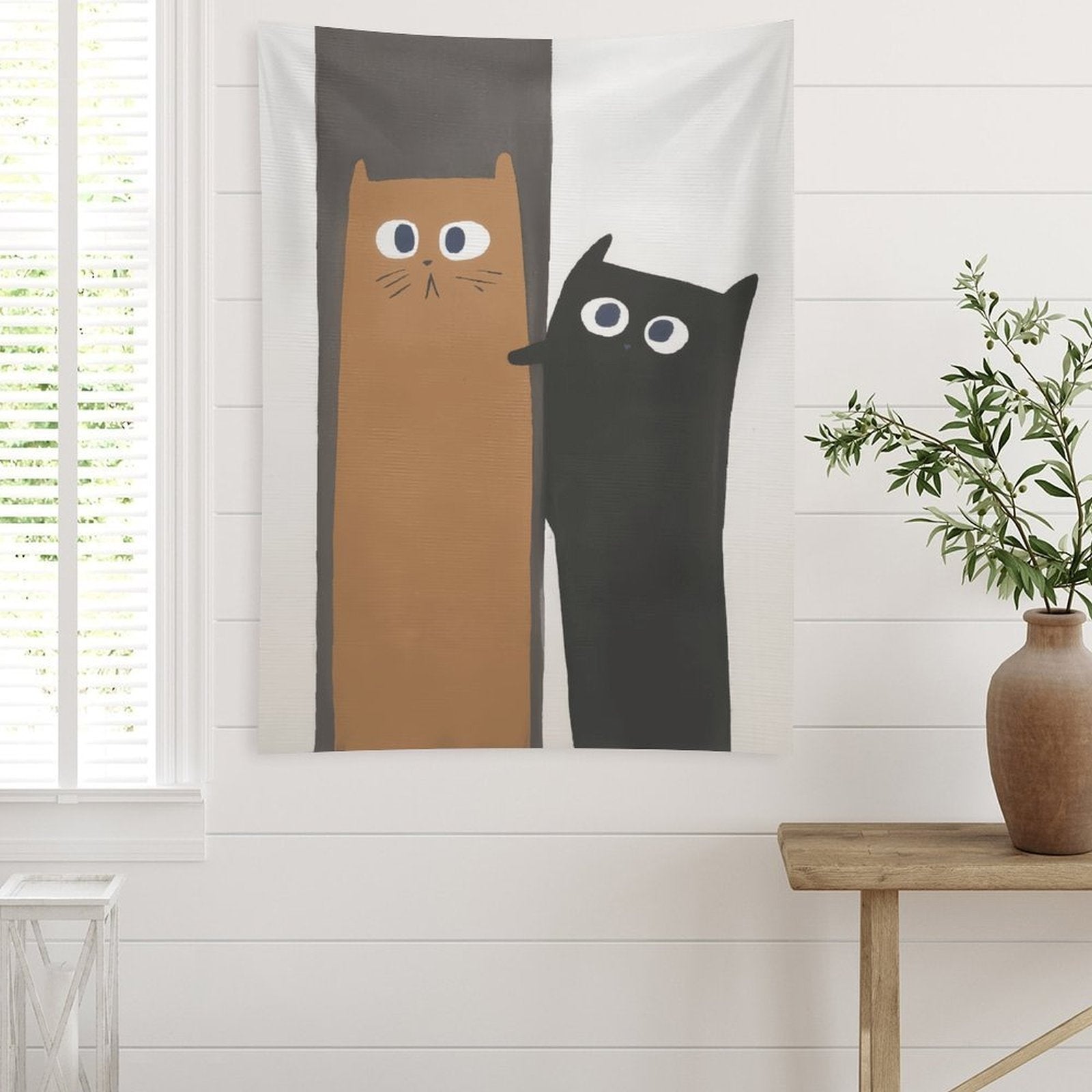 Whimsical Long Cats Portrait Wall Tapestry