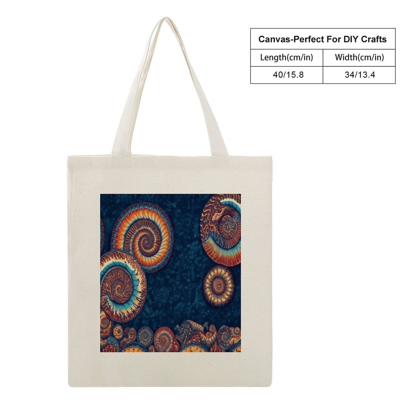 Canvas Tote Bag with Fossil Spiral Shell Art Print
