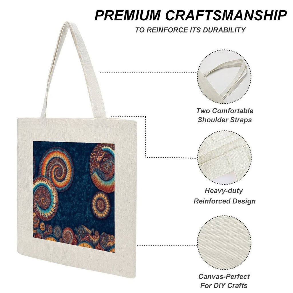 Canvas Tote Bag with Fossil Spiral Shell Art Print