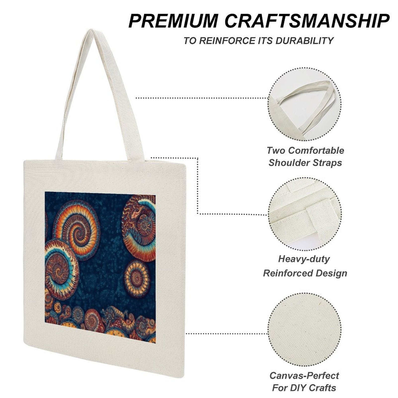 Canvas Tote Bag with Fossil Spiral Shell Art Print