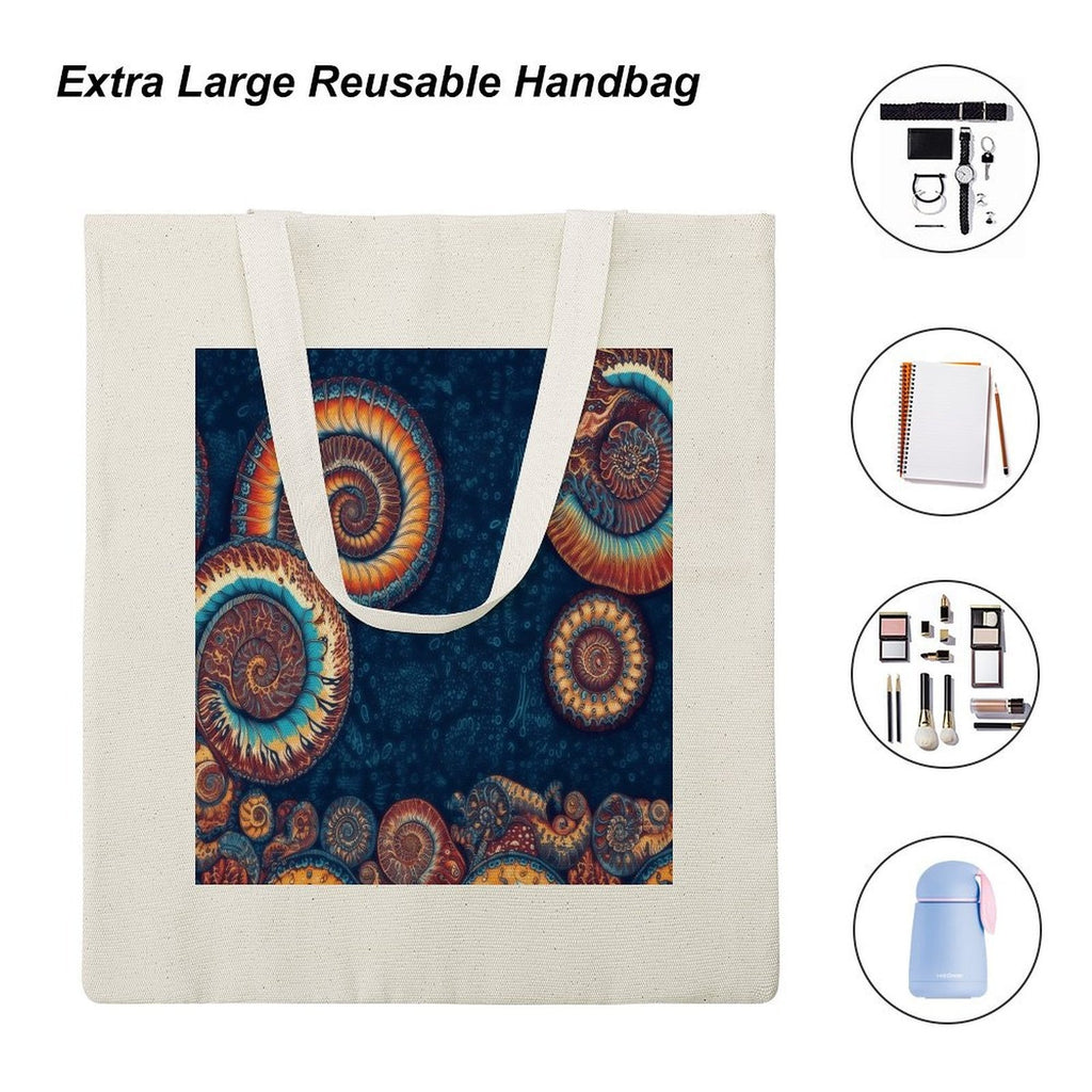 Canvas Tote Bag with Fossil Spiral Shell Art Print