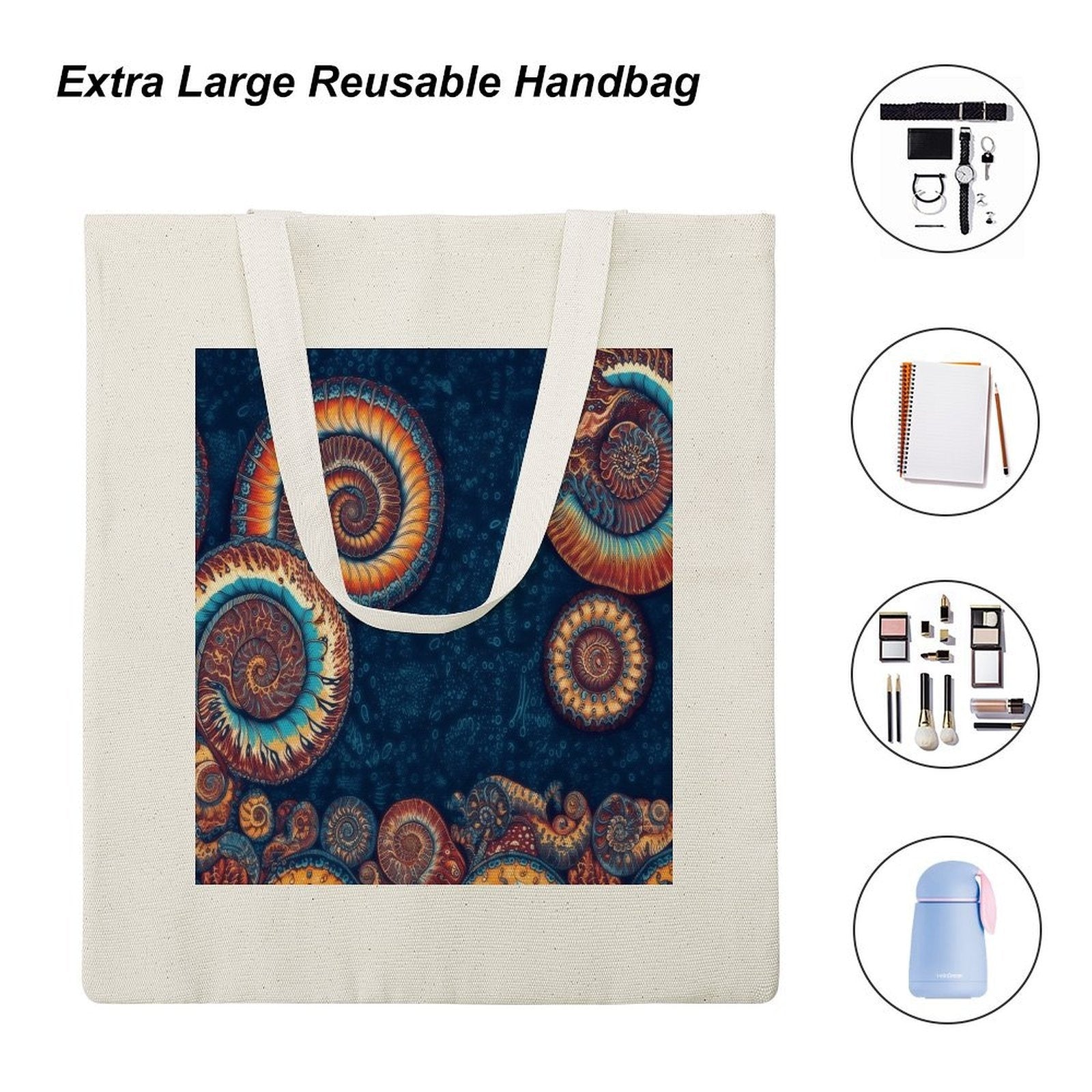 Canvas Tote Bag with Fossil Spiral Shell Art Print