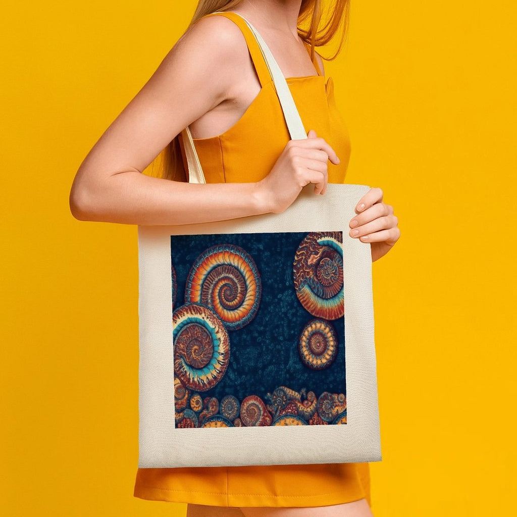 Canvas Tote Bag with Fossil Spiral Shell Art Print