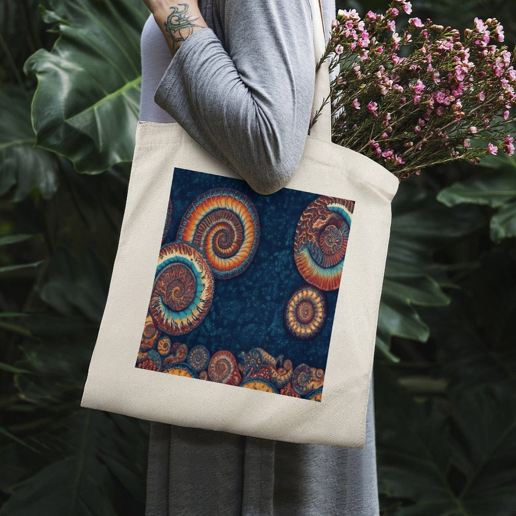Canvas Tote Bag with Fossil Spiral Shell Art Print
