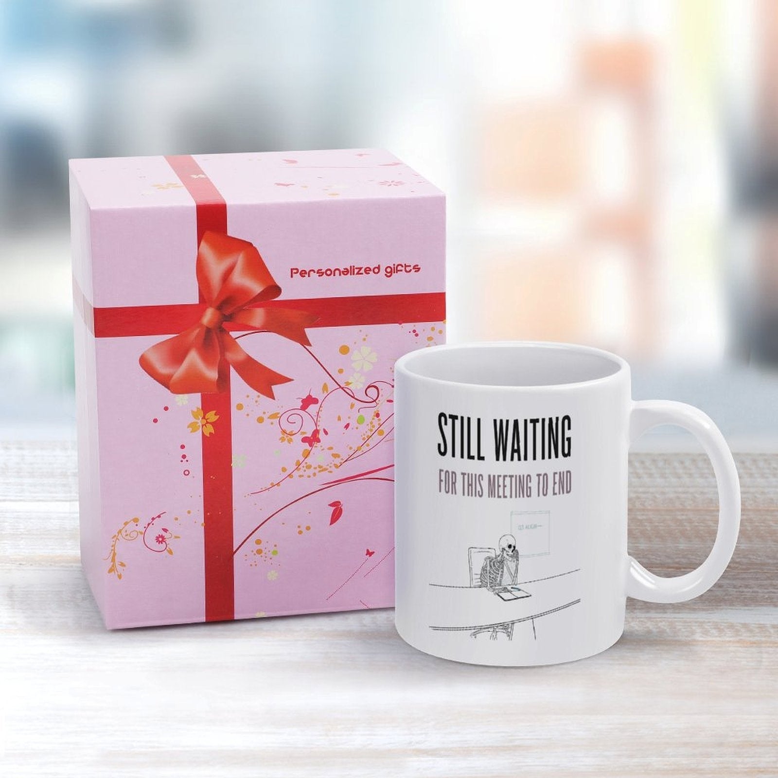 Still Waiting Skeleton Office Coffee Mug - Funny Corporate Humor Gift