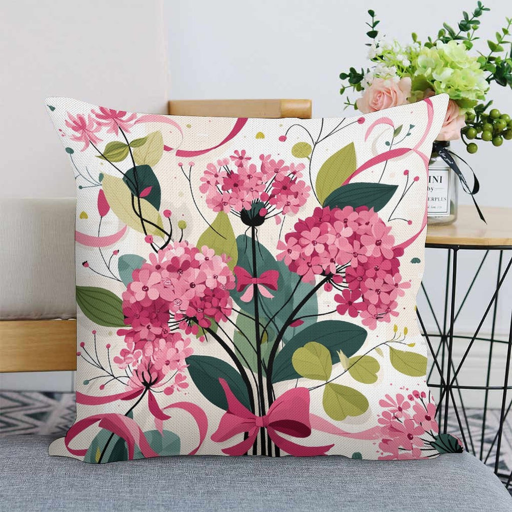 Floral Garden Bouquet Waterproof Faux-Linen Throw Pillow Cover