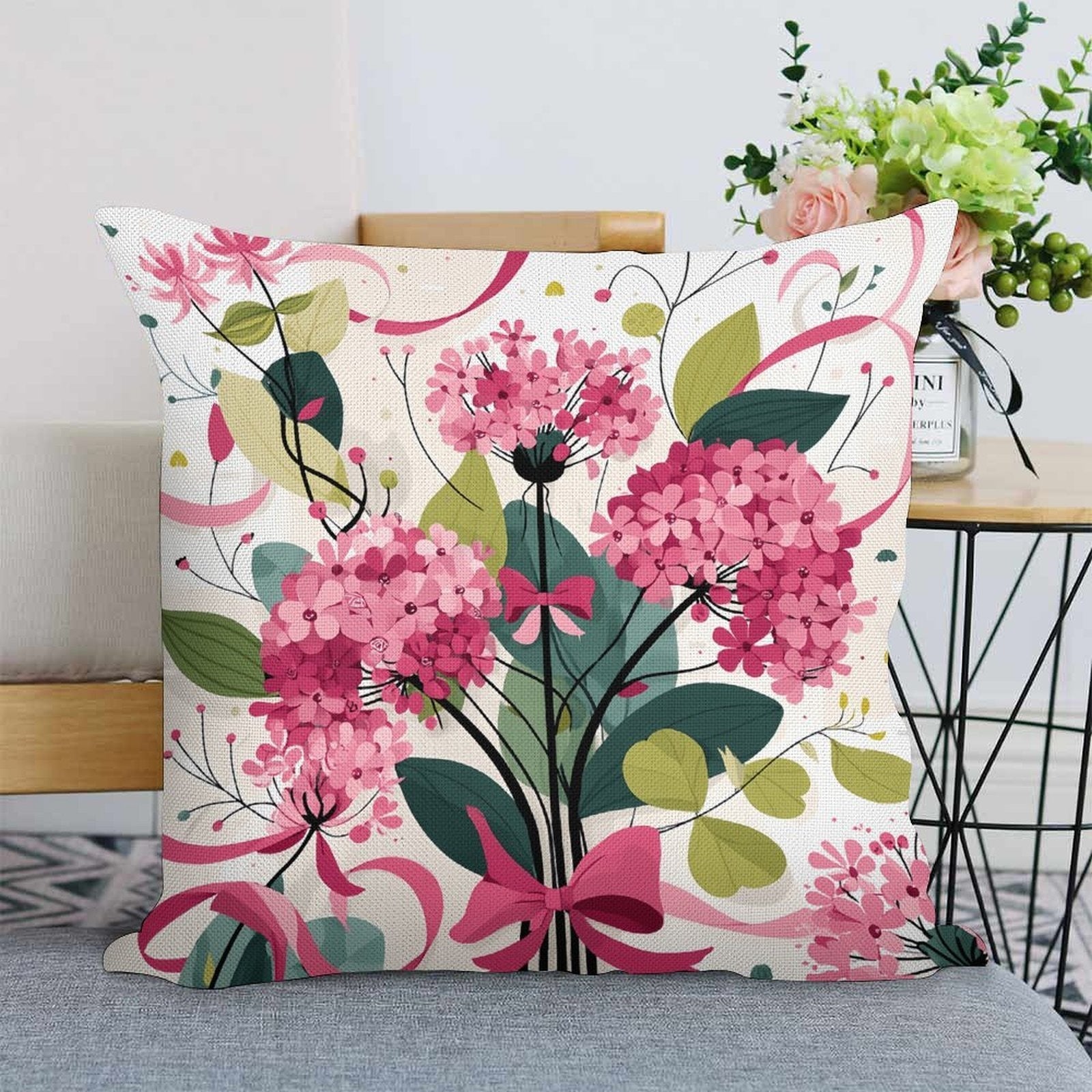 Floral Garden Bouquet Waterproof Faux-Linen Throw Pillow Cover