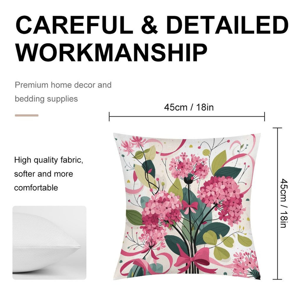 Floral Garden Bouquet Waterproof Faux-Linen Throw Pillow Cover