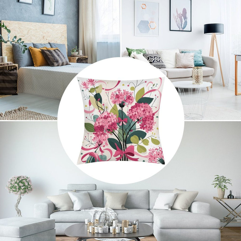 Floral Garden Bouquet Waterproof Faux-Linen Throw Pillow Cover