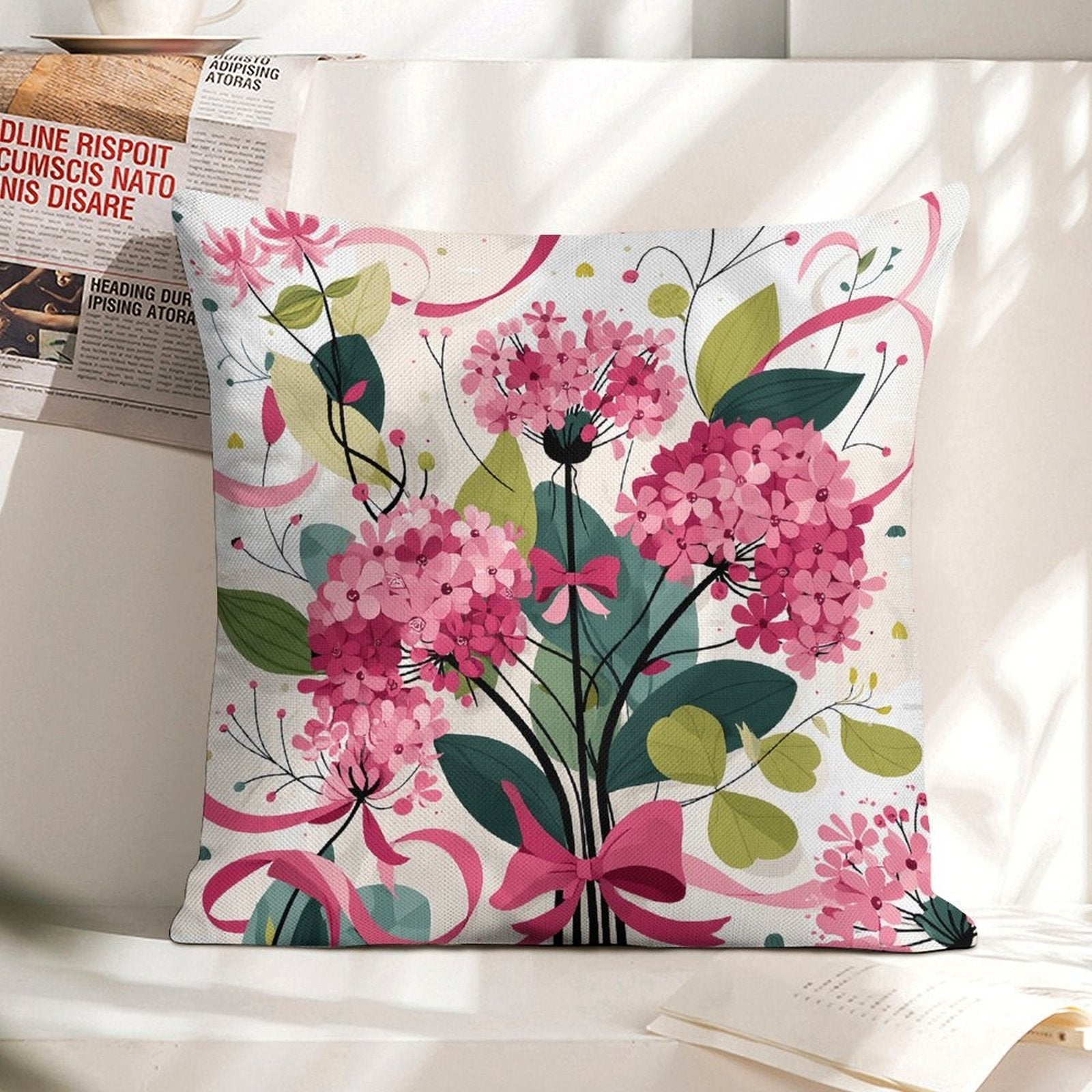 Floral Garden Bouquet Waterproof Faux-Linen Throw Pillow Cover