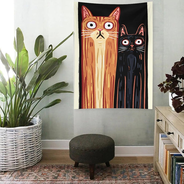 Funny Long Cats Stare Wall Tapestry (Portrait)