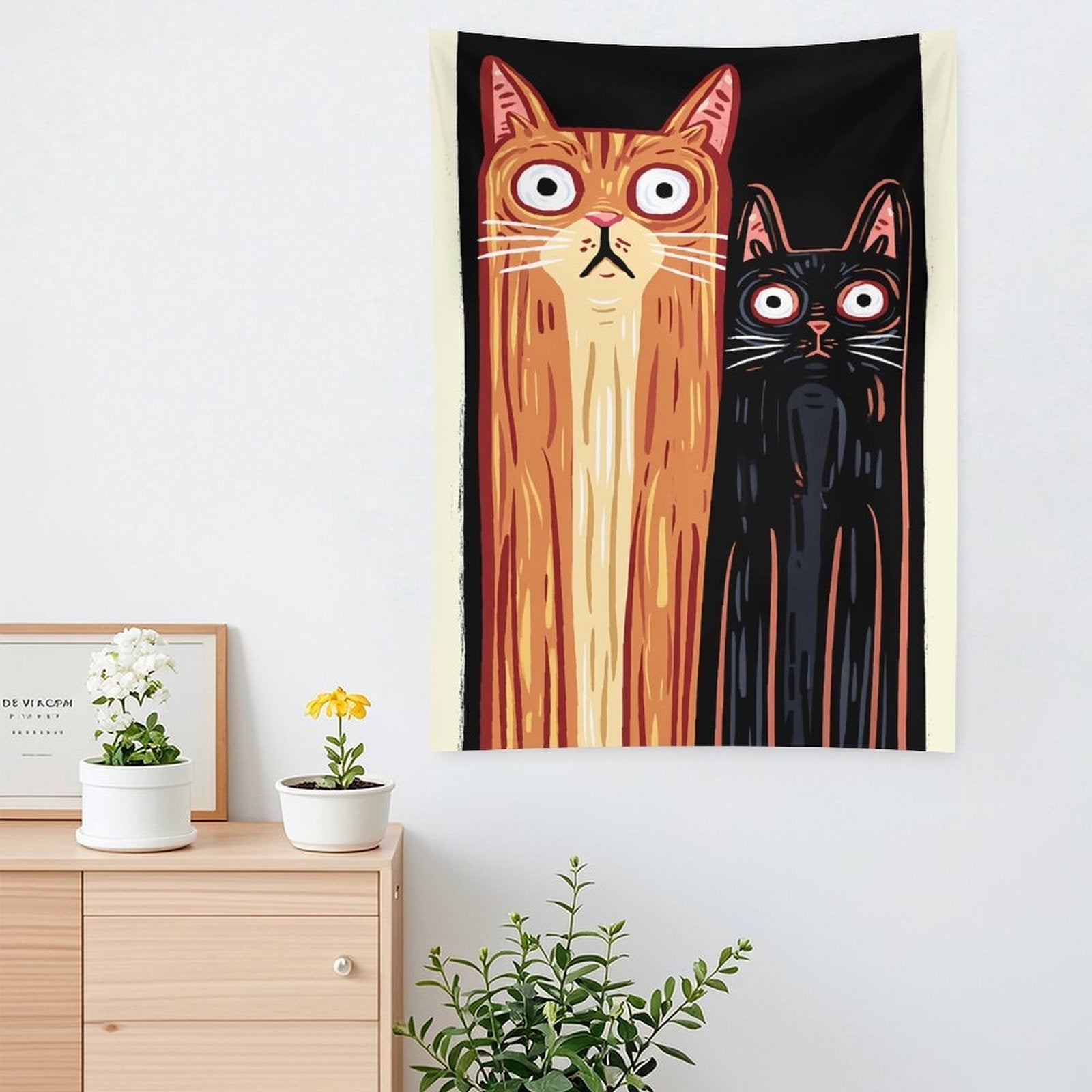 Funny Long Cats Stare Wall Tapestry (Portrait)