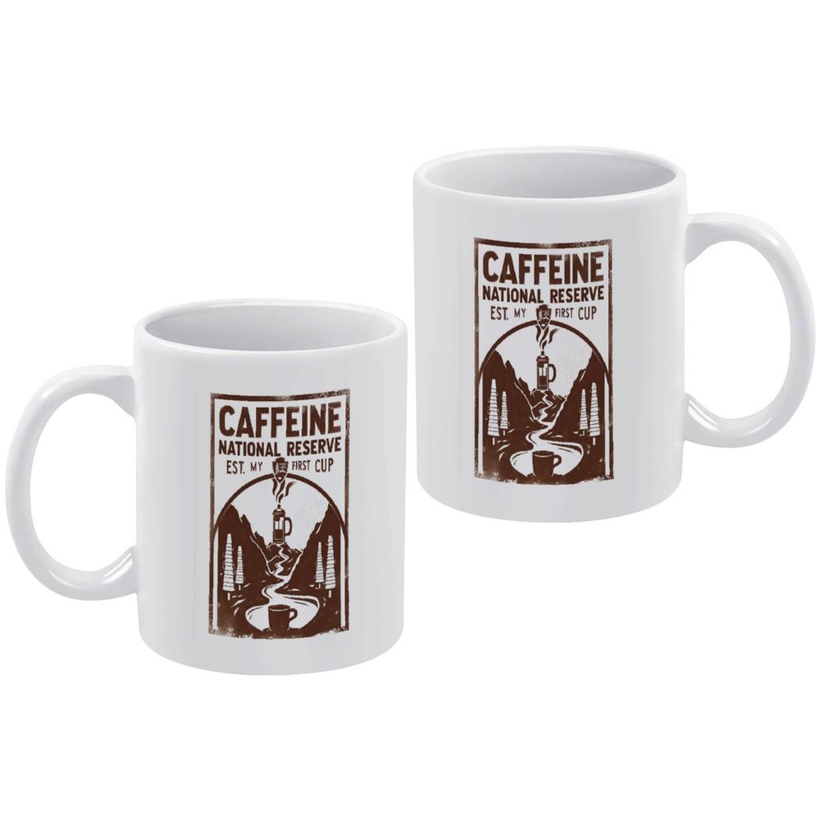 Caffeine National Reserve French Press Graphic Ceramic Coffee Mug
