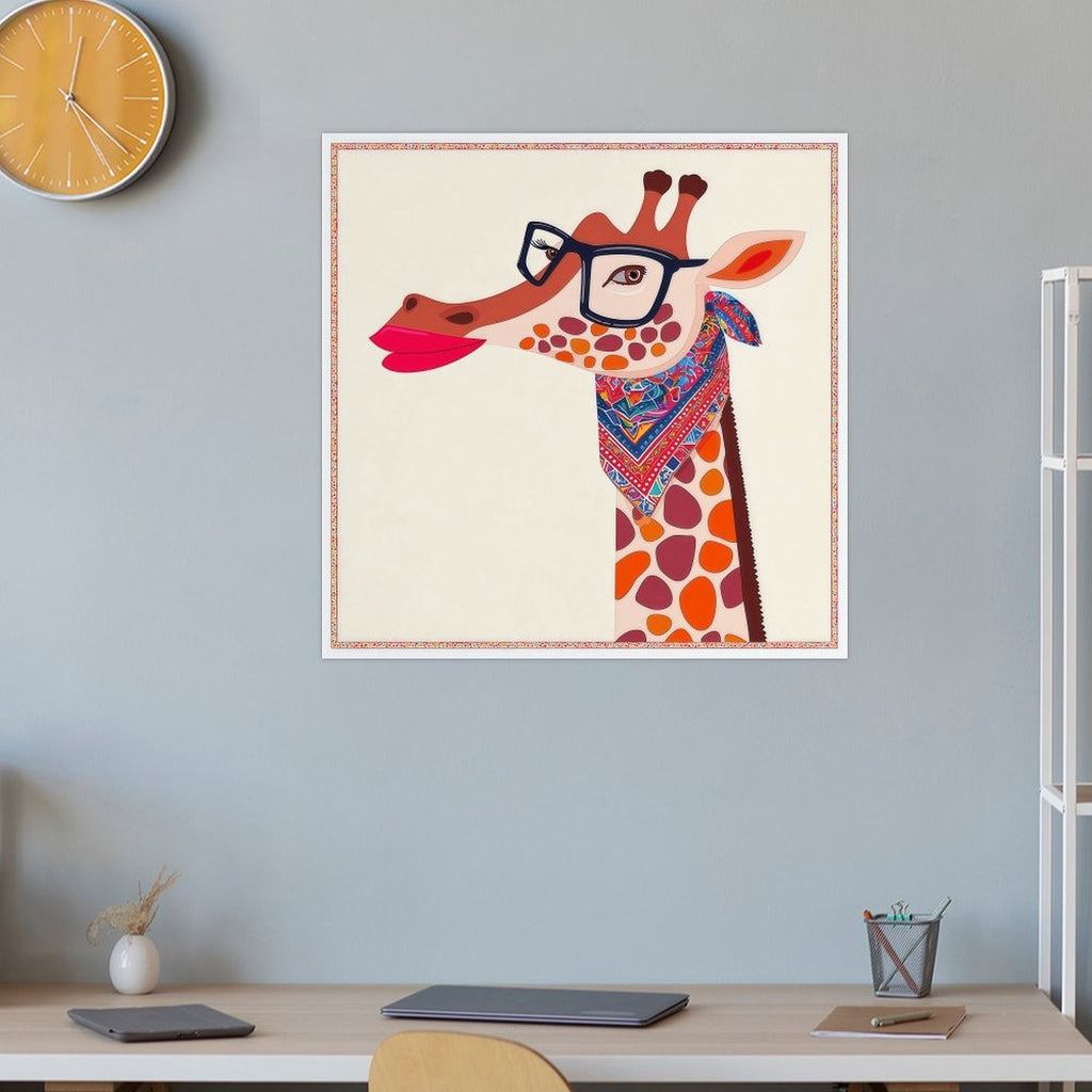 Chic Bespectacled Giraffe Gallery Canvas Print Square