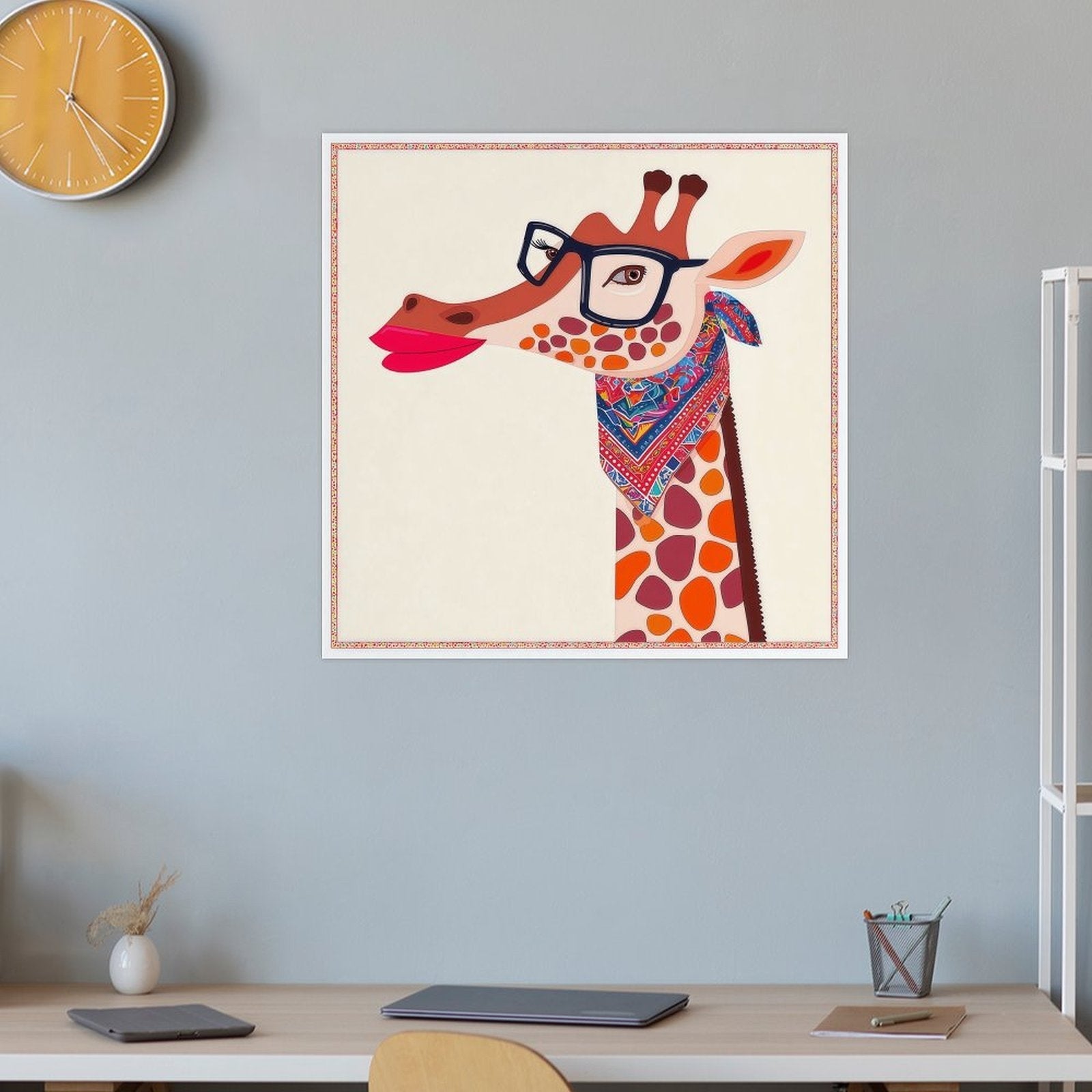 Chic Bespectacled Giraffe Gallery Canvas Print Square