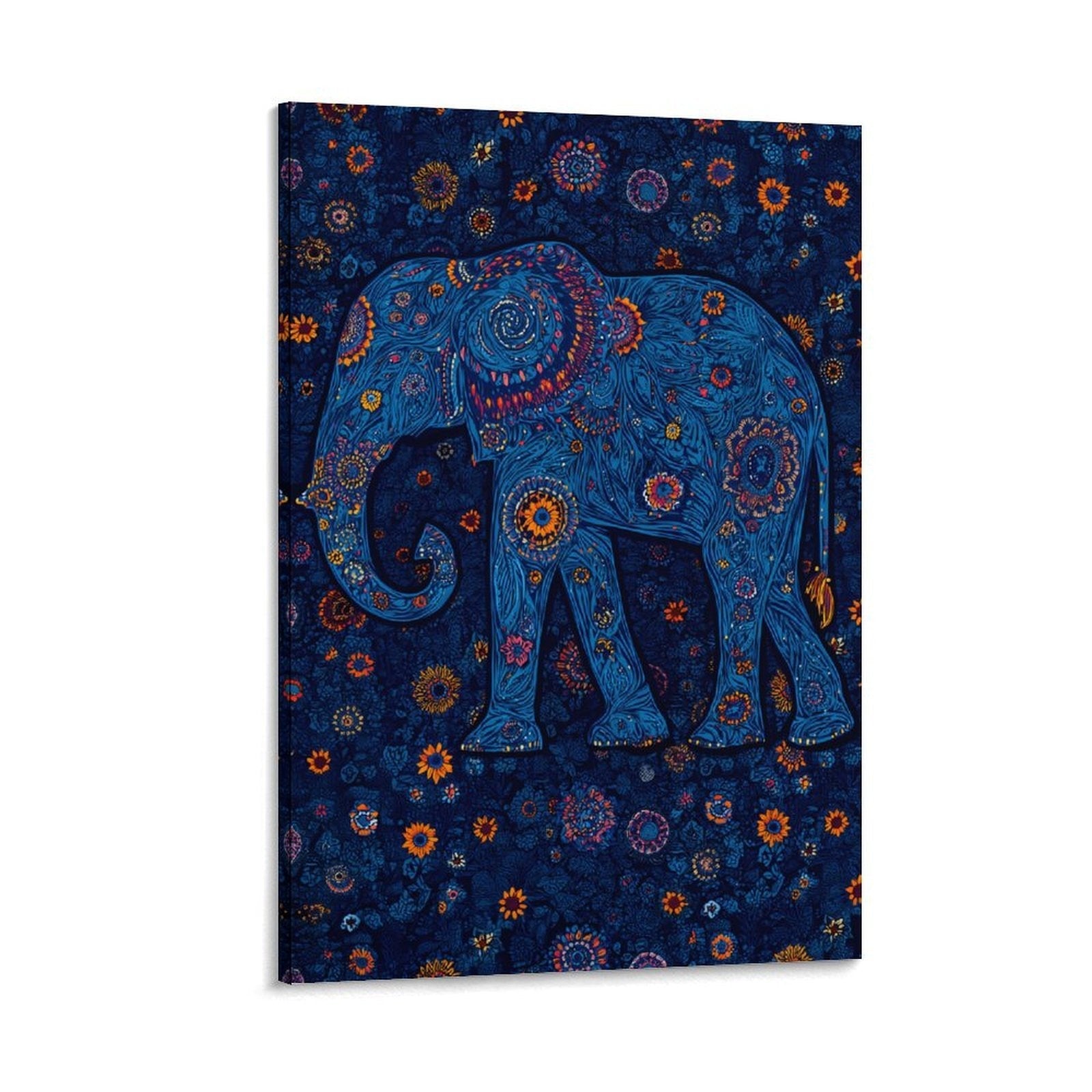 Bohemian Blue Floral Elephant Framed Art Print