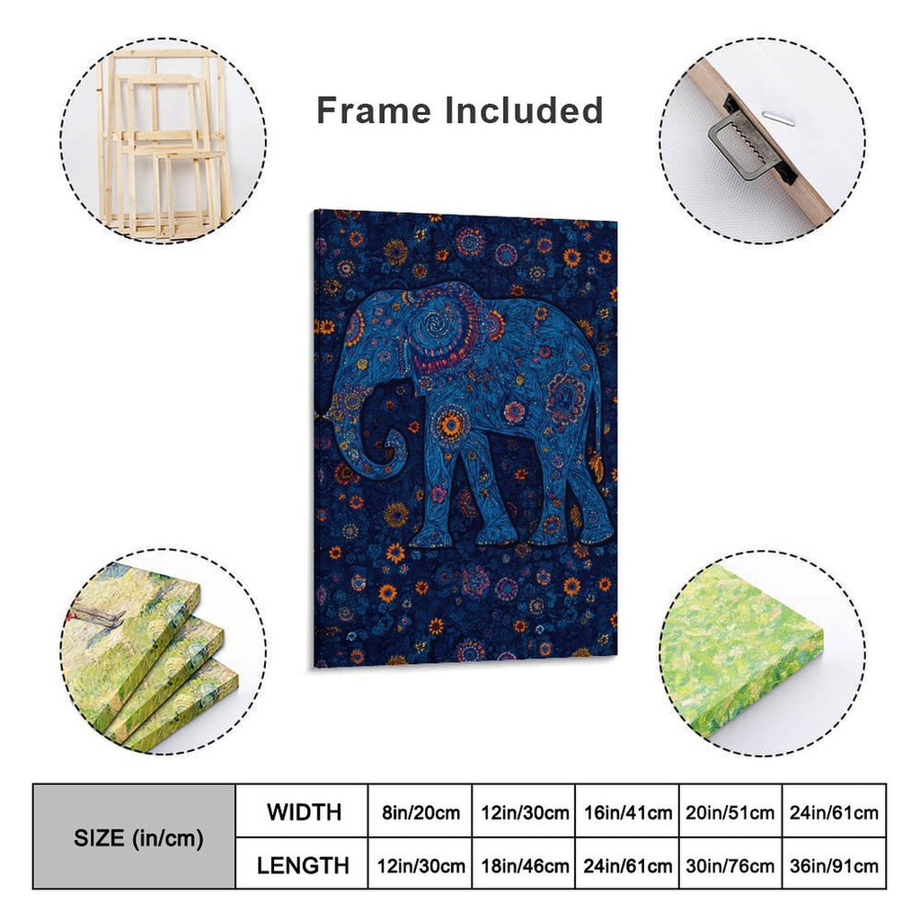 Bohemian Blue Floral Elephant Framed Art Print