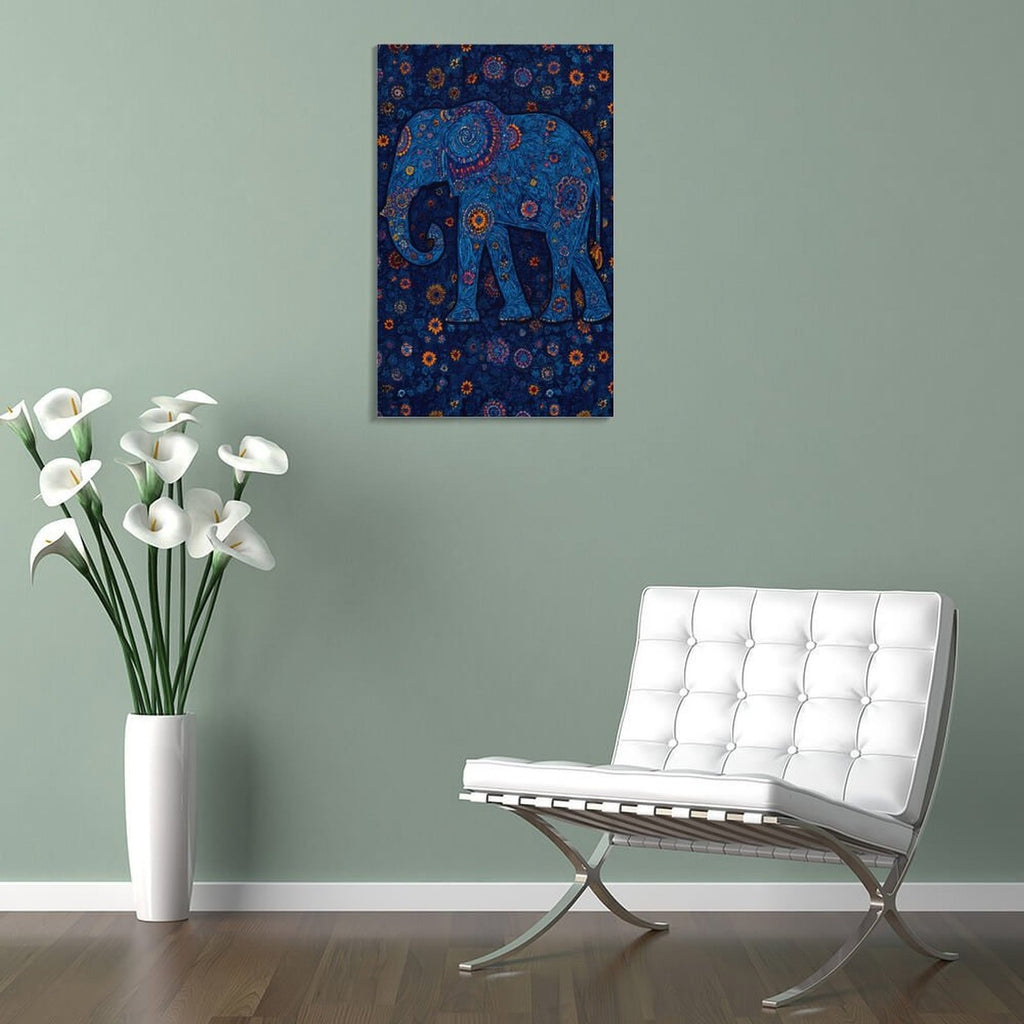 Bohemian Blue Floral Elephant Framed Art Print