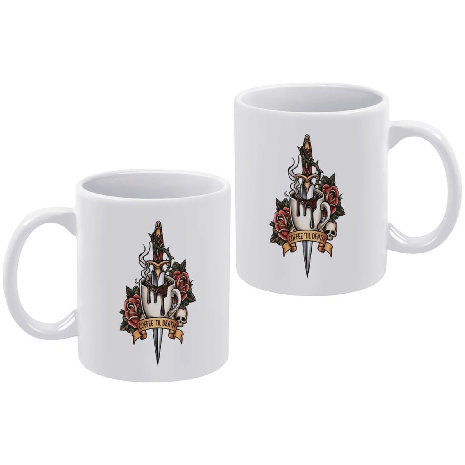 Coffee 'Til Death Tattoo Style Graphic Mug