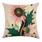 Whimsical Pink Sunflower Faux-Linen Throw Pillow Cover