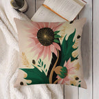 Whimsical Pink Sunflower Faux-Linen Throw Pillow Cover