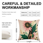Whimsical Pink Sunflower Faux-Linen Throw Pillow Cover