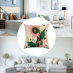 Whimsical Pink Sunflower Faux-Linen Throw Pillow Cover