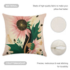 Whimsical Pink Sunflower Faux-Linen Throw Pillow Cover