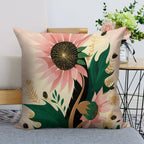 Whimsical Pink Sunflower Faux-Linen Throw Pillow Cover