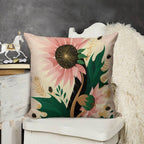 Whimsical Pink Sunflower Faux-Linen Throw Pillow Cover