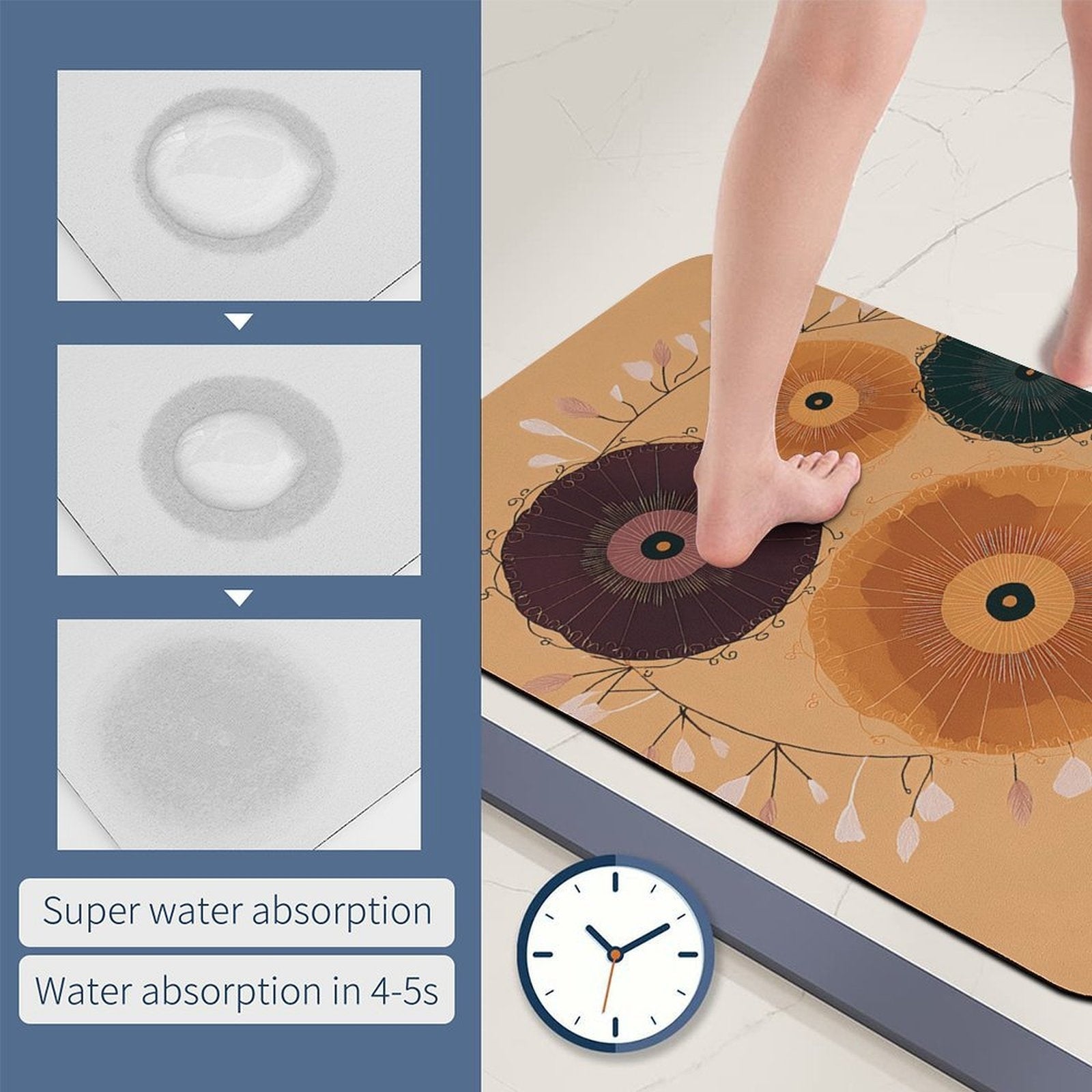 Abstract Floral Mandala Rounded Diatomite Bath Mat