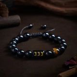 Angel number black obsidian and tiger eye bracelet, full number collection — D02-01