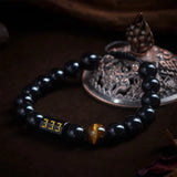 333 Angel number black obsidian and tiger eye bracelet — D02-03