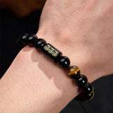 333 Angel number black obsidian and tiger eye bracelet — D02-04