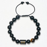 111 Angel number black obsidian and tiger eye bracelet — D02-12