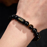 111 Angel number black obsidian and tiger eye bracelet — D02-13
